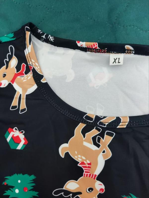 Men's Christmas Reindeer Print Tee & Shorts Loungewear Two-Piece Set, Casual Comfy Round Neck Short Sleeve T-Shirt & Shorts PJ Set, Men's Sleepwear for All Seasons