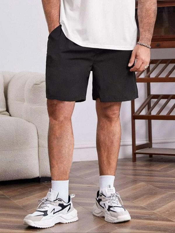  Men's Solid Drawstring Waist Shorts, Loose Casual Pocket Shorts for Summer, Men's Bottoms for Daily Wear