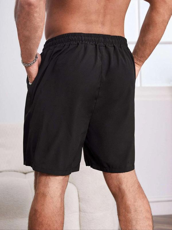  Men's Solid Drawstring Waist Shorts, Loose Casual Pocket Shorts for Summer, Men's Bottoms for Daily Wear