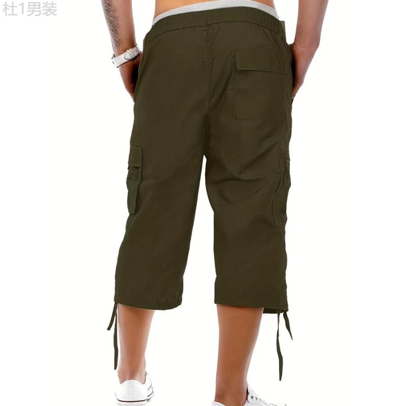 Men's Casual Cargo Shorts with Adjustable Drawstring Waist and Secure Zip Pockets - Comfort Fit for Outdoor and Summer Wear Menswear Polyester