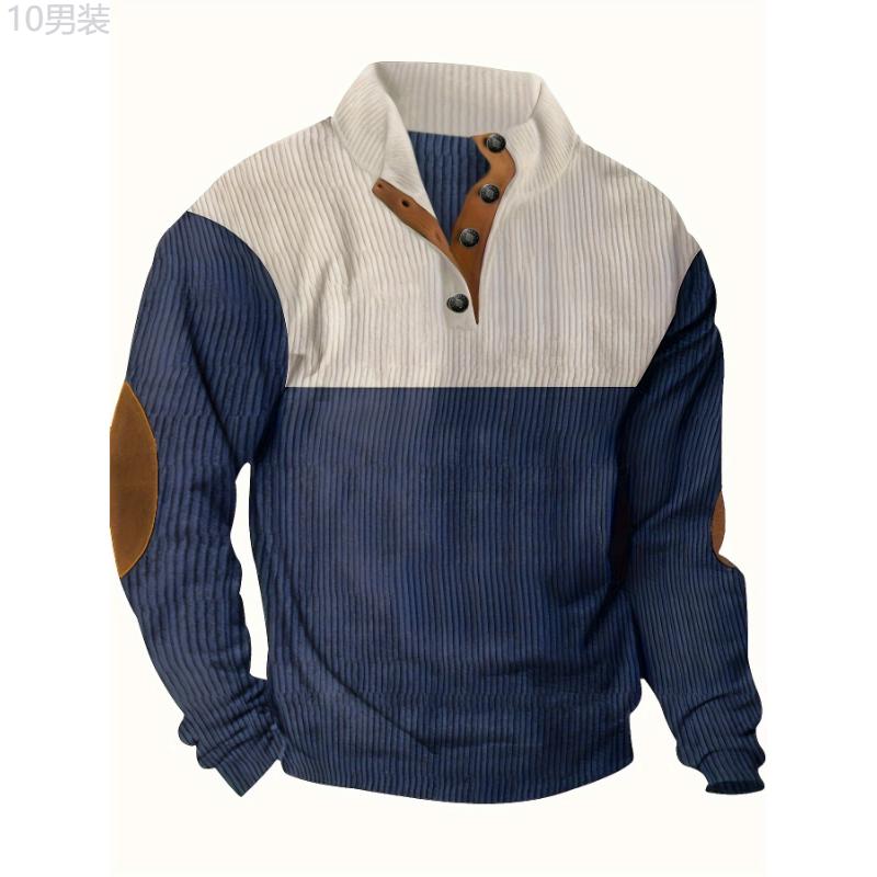 Mens Retro Color Block Knitted Mid Stretch Stand Collar Pullover Sweater - Warm, Casual, Long Sleeve, Button Front, Machine Washable - Perfect for Fall and Winter, Old Money Style Fabric Knitwear Menswear Spandex knit cardigan sweater vest