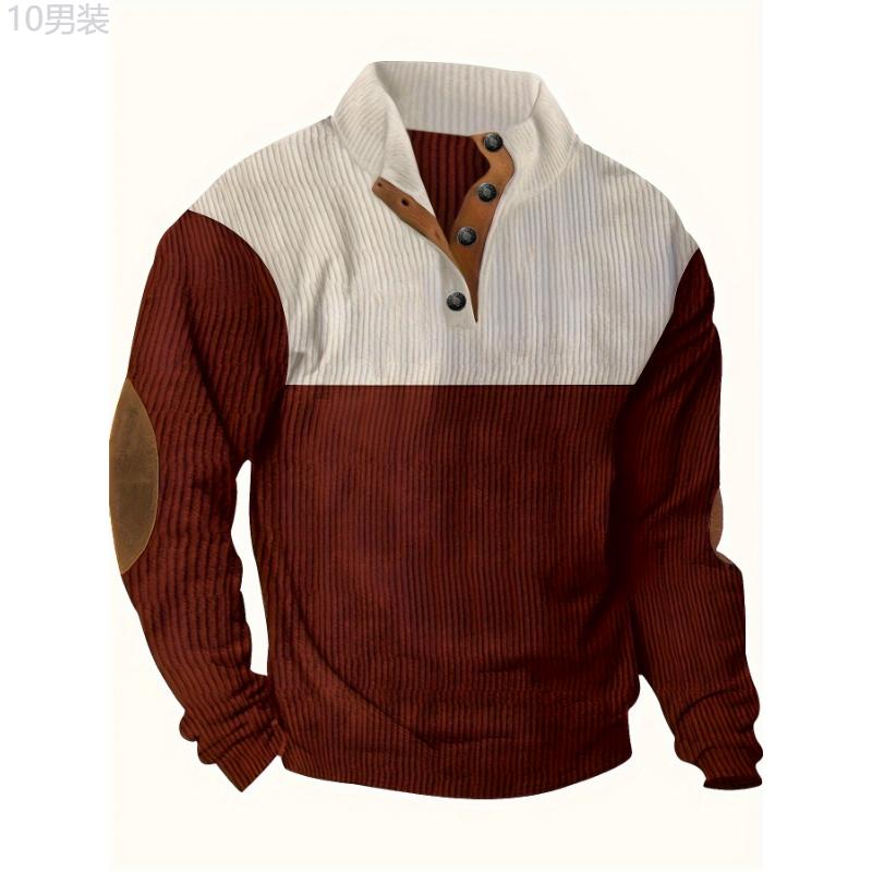 Mens Retro Color Block Knitted Mid Stretch Stand Collar Pullover Sweater - Warm, Casual, Long Sleeve, Button Front, Machine Washable - Perfect for Fall and Winter, Old Money Style Fabric Knitwear Menswear Spandex knit cardigan sweater vest