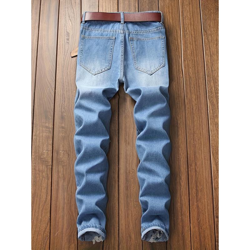 Fashion Embroidery Design, Men's Slim Ripped Jeans, Street Trend Style Jeans