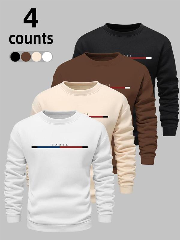 Men's Letter Print Drop Shoulder Sweatshirt, Regular Fit Casual Soft Comfy Long Sleeve Round Neck Pullover for Spring & Fall, Fashion Men's Top for Daily Wear