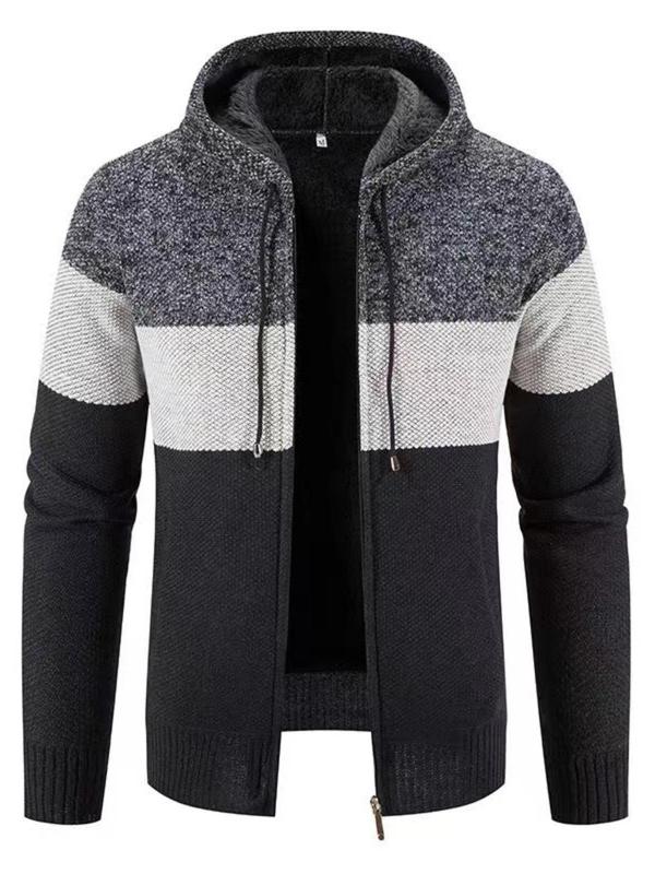 Men's Colorblock Zip Up Hooded Jacket Cardigans, Regular Fit Casual Long Sleeve Drawstring Pullover for Fall & Winter, Men's Clothes for Daily Wear