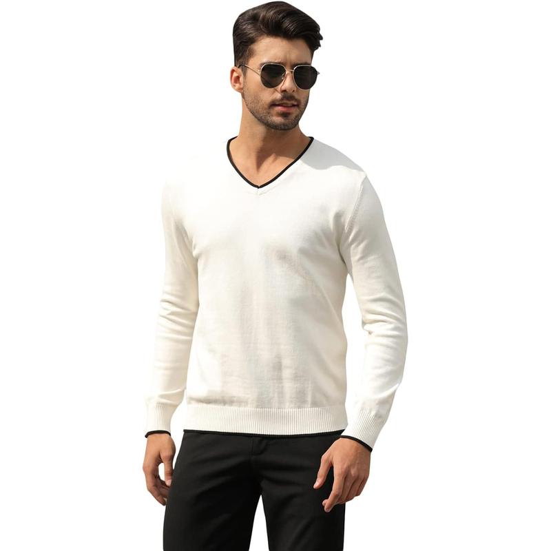 Men's Cotton V Neck Sweater Knitted Jumper Sweater Long Sleeve Pullover Top Knitwear Menswear Slim Fit Dress Crewneck Round Neck Casual Plain Beige