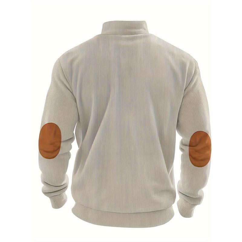 Men's Casual Solid Color Half Zipped Stand Collar Sweater-Knitted Polyester Fabric%, Long Sleeve Autumn and Winter Series Knitwear Menswear