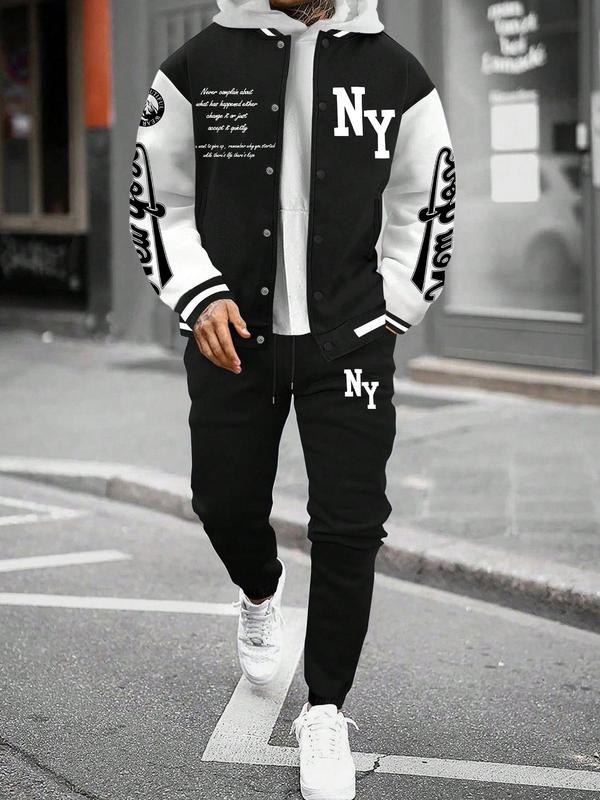 Men's Letter Print Drop Shoulder Sweatshirt & Drawstring Waist Sweatpants Two-piece Set, Loose Casual Fashion Cozy Breathable Two Piece Outfits for Daily Outdoor Wear, Men Clothes for Fall & Winter