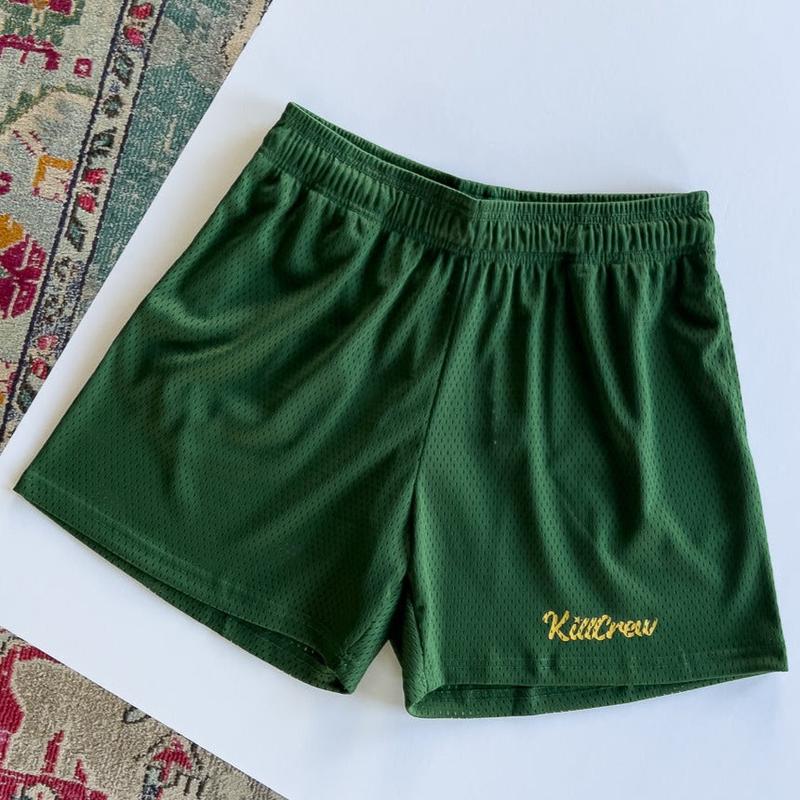 VENTED MESH SCRIPT SHORTS - GREEN   GOLD Menswear Elastic