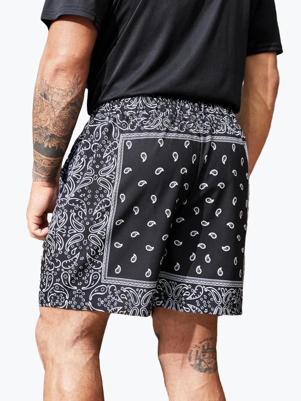  Paisley Print Drawstring Waist Shorts, Regular Fit Casual Pocket Shorts for Daily Wear, Men's Bottoms for All Seasons