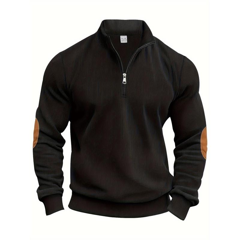 Men's Casual Solid Color Half Zipped Stand Collar Sweater-Knitted Polyester Fabric%, Long Sleeve Autumn and Winter Series Knitwear Menswear