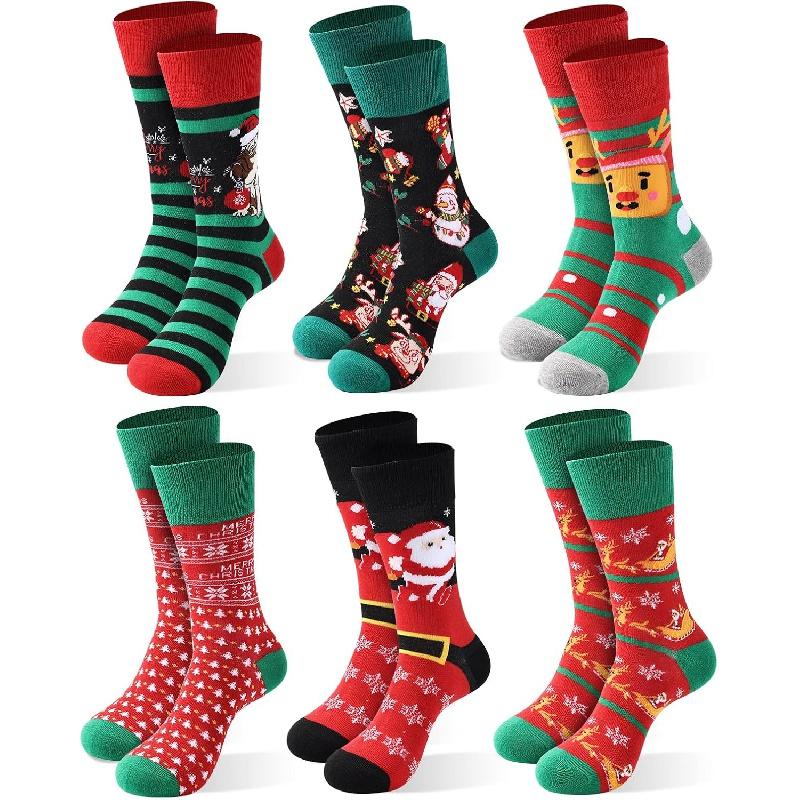 Christmas Socks For Men, 6 Pack Mens Christmas Socks, Xmas Crew Socks US Size 6-13 Cotton Menswear Festive