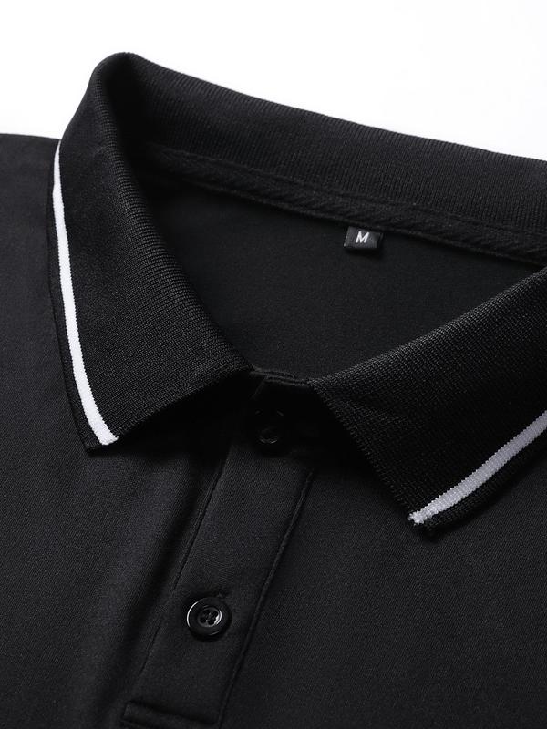 Men's Solid Long Sleeve Polo Shirt, Polo Collar Shirt, Casual Regular Fit Button Front Top for Summer, Fashion Men's Clothes for Daily Wear