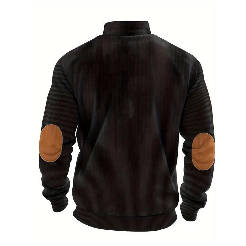 Men's Casual Solid Color Half Zipped Stand Collar Sweater-Knitted Polyester Fabric%, Long Sleeve Autumn and Winter Series Knitwear Menswear