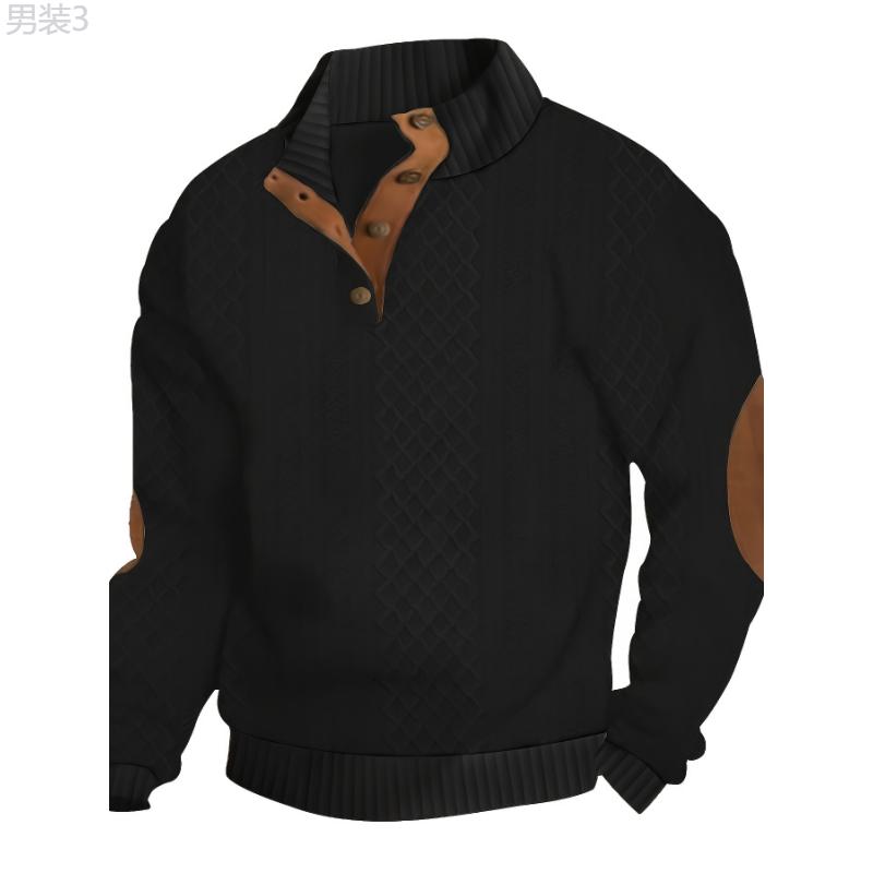 Long Sleeve Men's Cozy Stand Collar Button Up Sweater for Daily Wear Fabric Knitwear