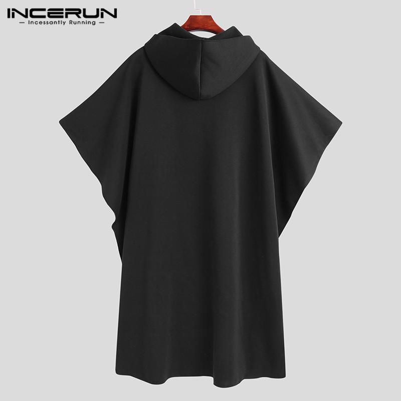 INCERUN Mens Autumn Winter Cloak Poncho Coat Retro Top Outwear Maxi Hoodie Cape Plus Size