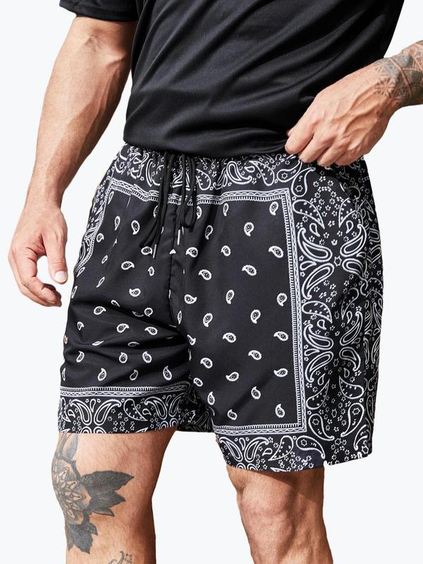  Paisley Print Drawstring Waist Shorts, Regular Fit Casual Pocket Shorts for Daily Wear, Men's Bottoms for All Seasons