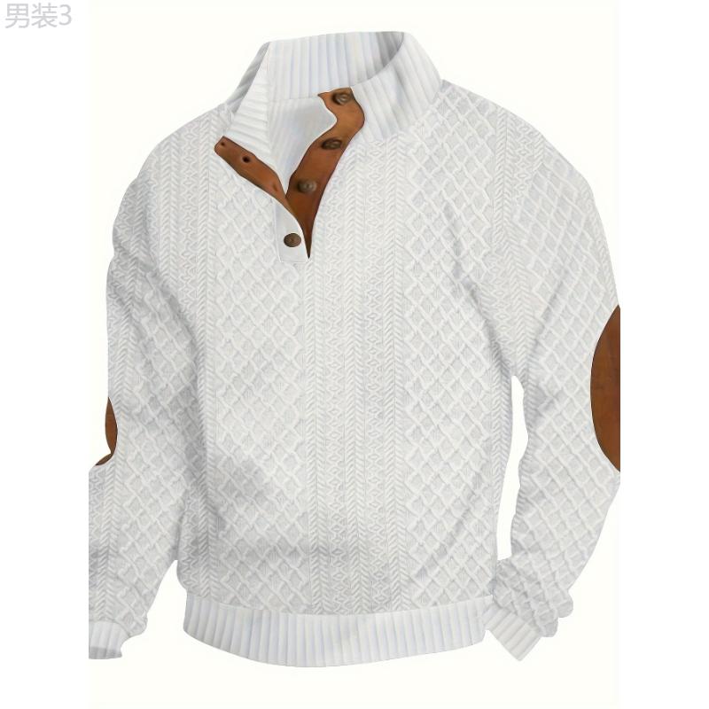 Long Sleeve Men's Cozy Stand Collar Button Up Sweater for Daily Wear Fabric Knitwear