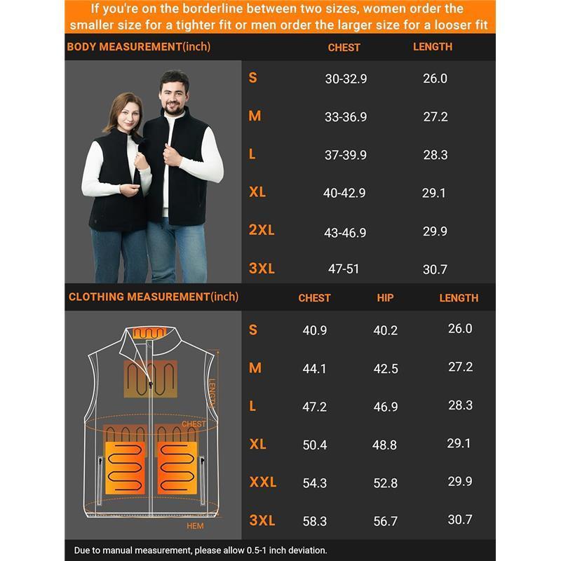 Heated Vest for Men Women, 3 Heating Levels 6Heating Zones, Rocking Fleece Fabric,Waterproof Switch, USB Port - ClothingMenswear