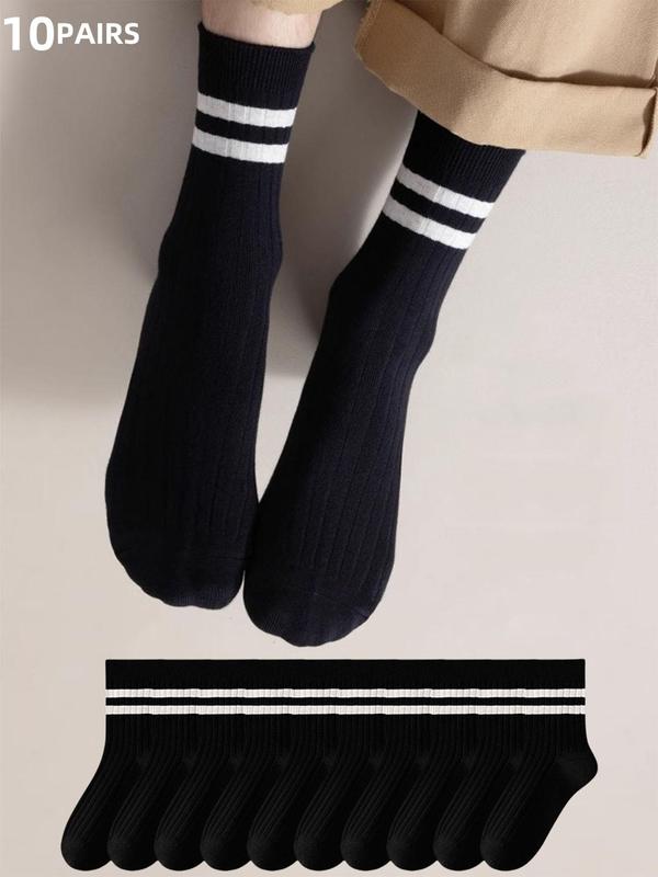 Men's 7 Pairs Striped Print Crew Socks, Casual Comfortable Breathable Socks for Daily Wear, Menswear for All Seasons