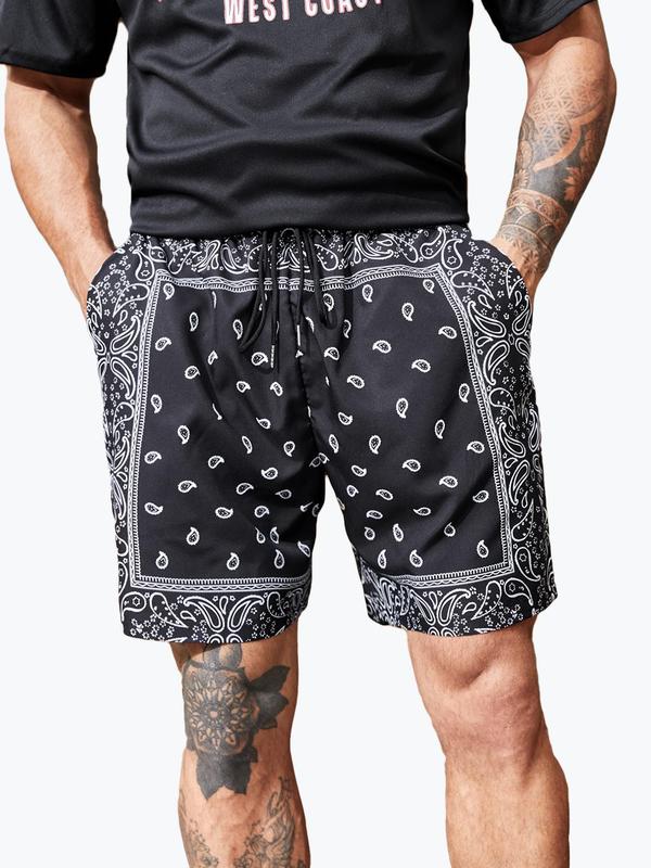  Paisley Print Drawstring Waist Shorts, Regular Fit Casual Pocket Shorts for Daily Wear, Men's Bottoms for All Seasons