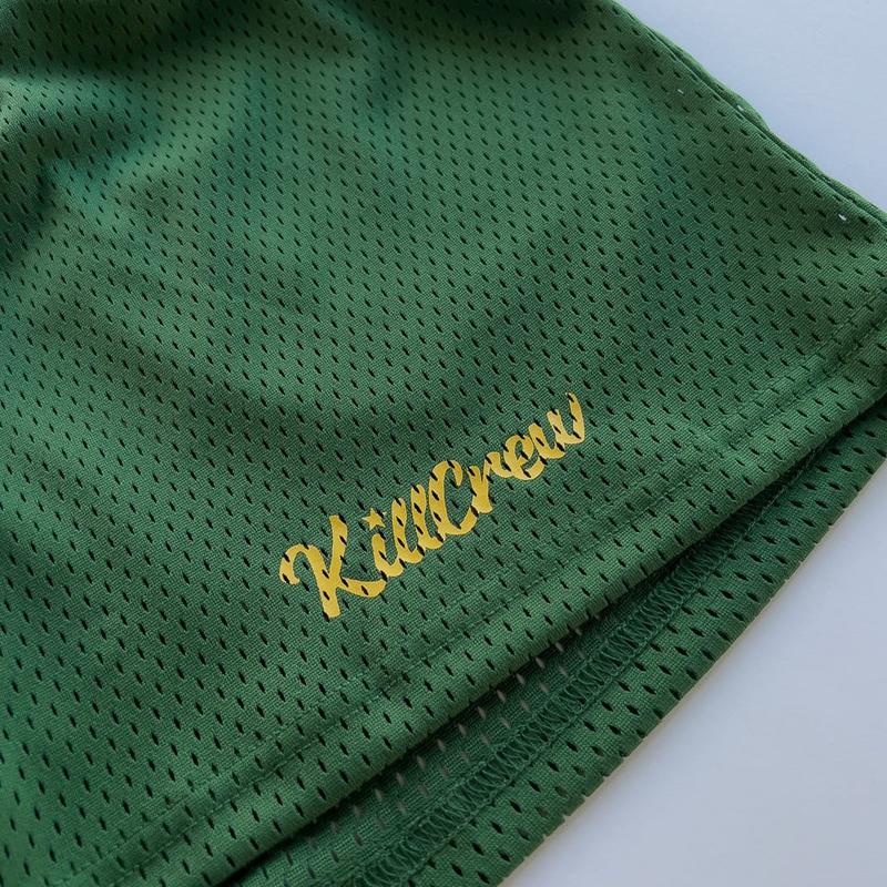 VENTED MESH SCRIPT SHORTS - GREEN   GOLD Menswear Elastic