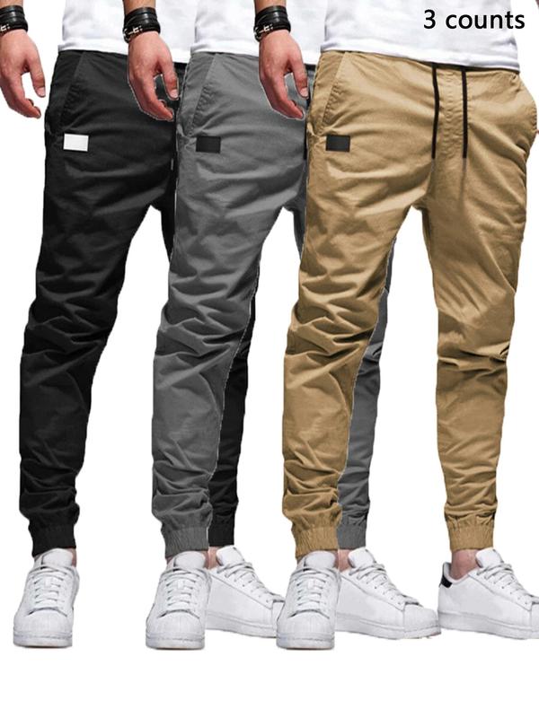 Men's Patched Pocket Drawstring Waist Jogger Pants, Loose Casual Streetwear Solid Color Elastic Waist Trousers for Summer, Fashion Men's Bottoms for Daily Wear