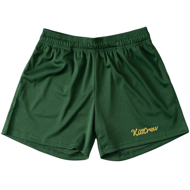 VENTED MESH SCRIPT SHORTS - GREEN   GOLD Menswear Elastic