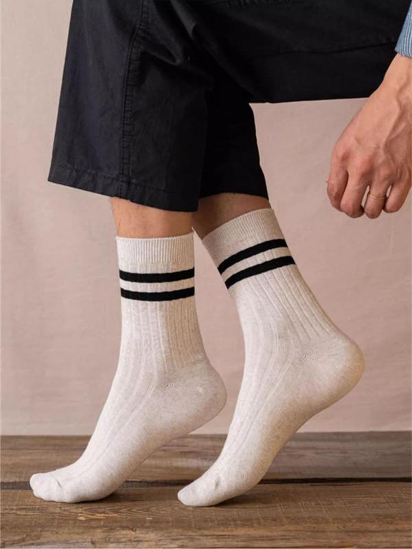 Men's 7 Pairs Striped Print Crew Socks, Casual Comfortable Breathable Socks for Daily Wear, Menswear for All Seasons