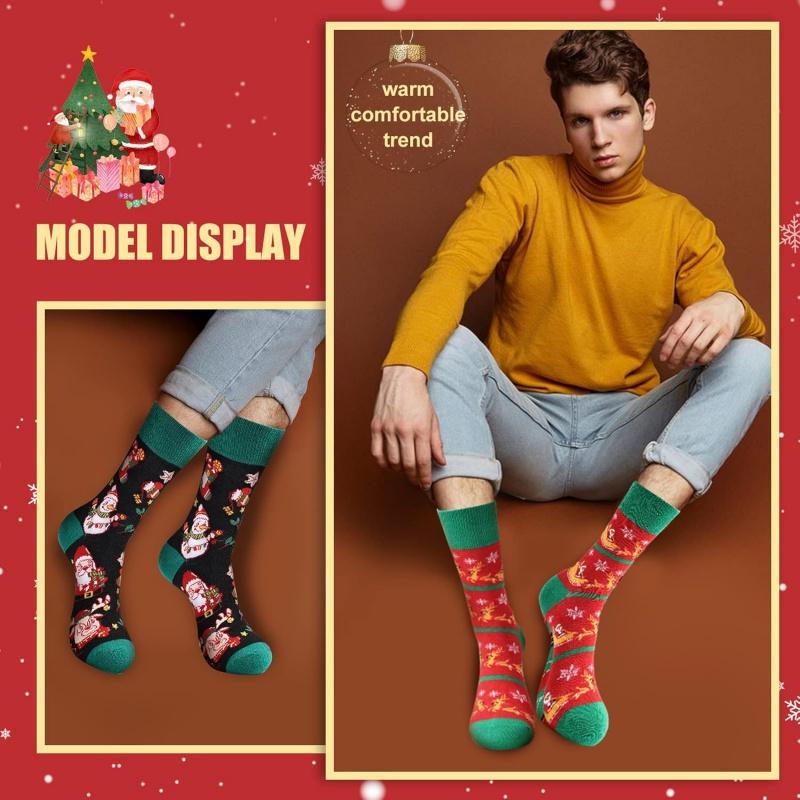 Christmas Socks For Men, 6 Pack Mens Christmas Socks, Xmas Crew Socks US Size 6-13 Cotton Menswear Festive