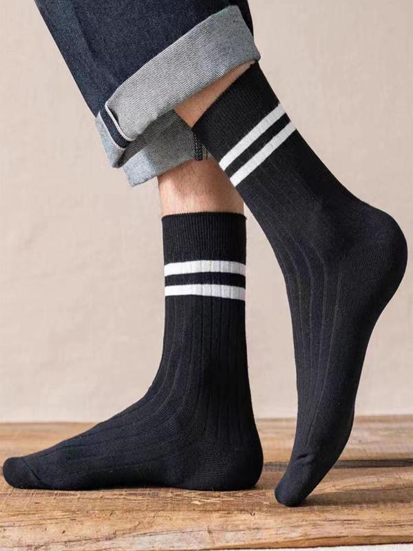 Men's 7 Pairs Striped Print Crew Socks, Casual Comfortable Breathable Socks for Daily Wear, Menswear for All Seasons