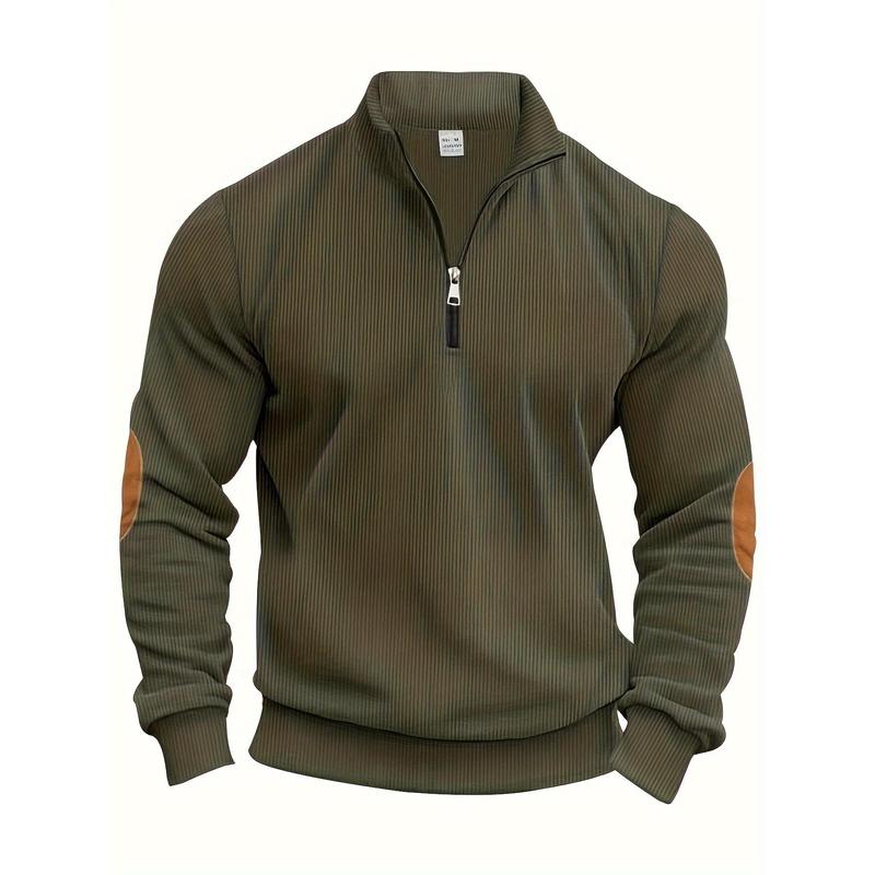 Men's Casual Solid Color Half Zipped Stand Collar Sweater-Knitted Polyester Fabric%, Long Sleeve Autumn and Winter Series Knitwear Menswear