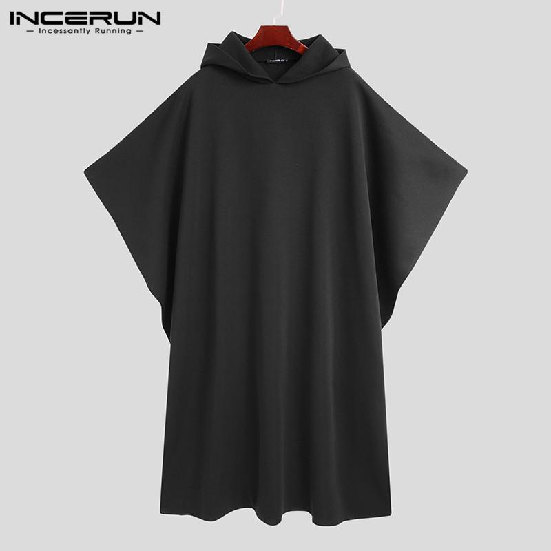 INCERUN Mens Autumn Winter Cloak Poncho Coat Retro Top Outwear Maxi Hoodie Cape Plus Size