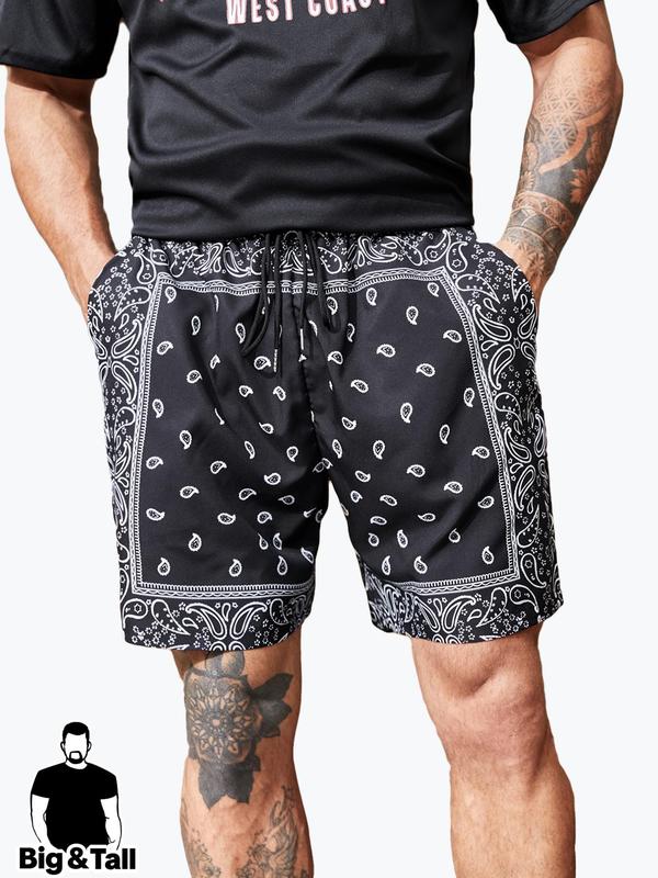  Paisley Print Drawstring Waist Shorts, Regular Fit Casual Pocket Shorts for Daily Wear, Men's Bottoms for All Seasons