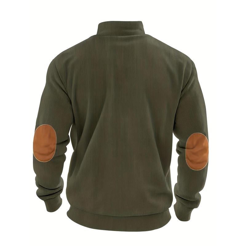 Men's Casual Solid Color Half Zipped Stand Collar Sweater-Knitted Polyester Fabric%, Long Sleeve Autumn and Winter Series Knitwear Menswear