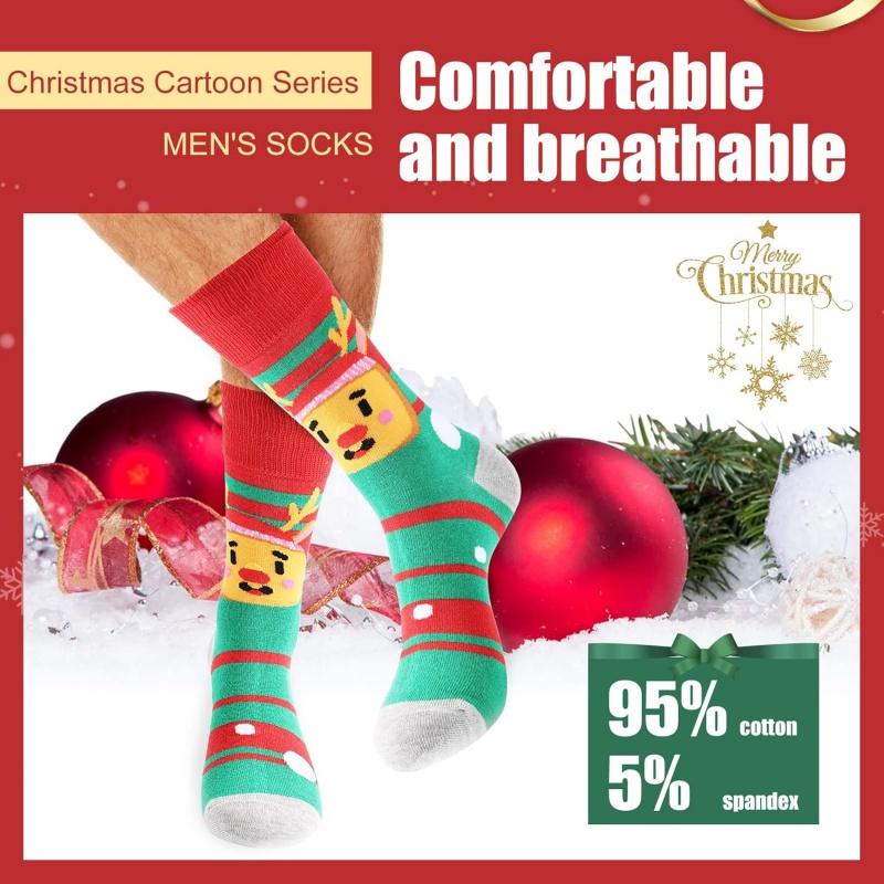 Christmas Socks For Men, 6 Pack Mens Christmas Socks, Xmas Crew Socks US Size 6-13 Cotton Menswear Festive