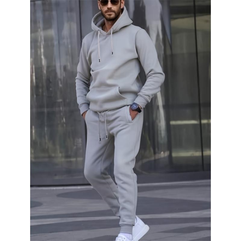 Men'S Casual Sports Set, Fashion Letter X Embroidered Belt, Long Sleeve Hoodie and Athletic Pants, Polyester Knit Sweatshirt and Joggers Outfit for Outdoor Fitness, Regular Fit, Autumn Winter Collection