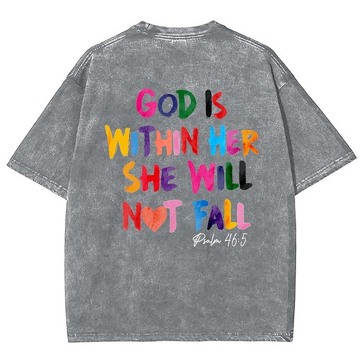 God Is Within Her She Will Not Fall Unisex Washed T-Shirt Top