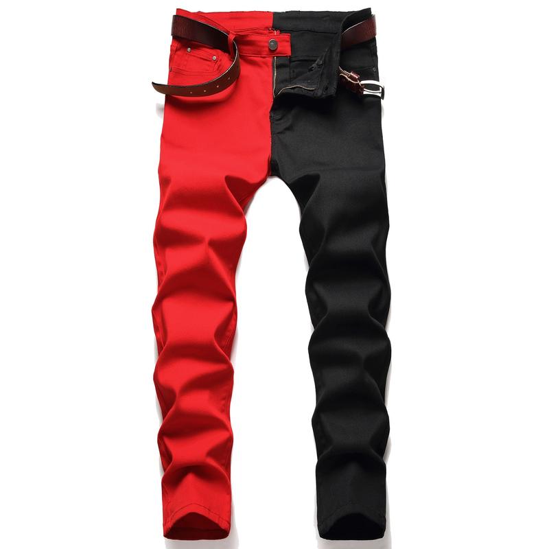 White Red and Black Stitching Men Jeans Slim Street Hip Hop