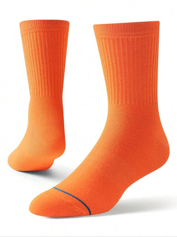 Men's Solid Color Crew Socks, Casual Comfy Breathable Mid-calf Socks for Daily Wear, Men's Socks for Fall & Winter