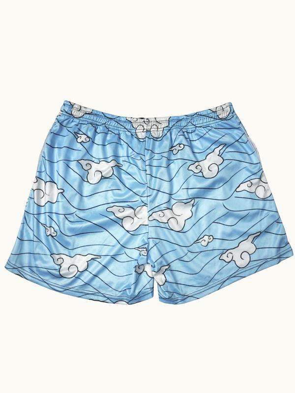 Men's All Over Cartoon Clouds Print Drawstring Waist Shorts, Regular Fit Casual Comfy Breathable Pocket Shorts, Men's Summer Bottoms for Daily Wear