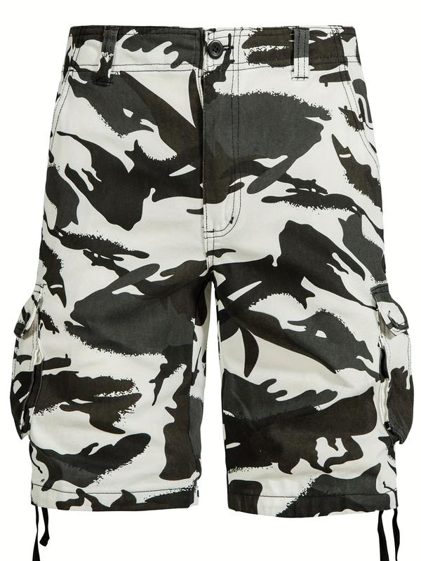 Men's Regular Fit Camo Print Button Fly Cargo Shorts, Casual Comfy Pocket Design Medium Pants for Summer, Fashion Men's Bottoms for Daily Wear