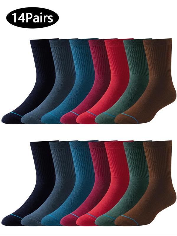 Men's Solid Color Crew Socks, Casual Comfy Breathable Mid-calf Socks for Daily Wear, Men's Socks for Fall & Winter