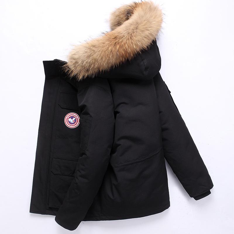 Fashion Casual Large Fur Collar Hood Workwear down Cotton-Padded Jacket Sports Outdoor Cotton Coat Men's Thickened Jacket Cotton-Padded Jacket Trendy All-Matching