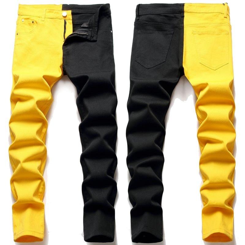 White Red and Black Stitching Men Jeans Slim Street Hip Hop