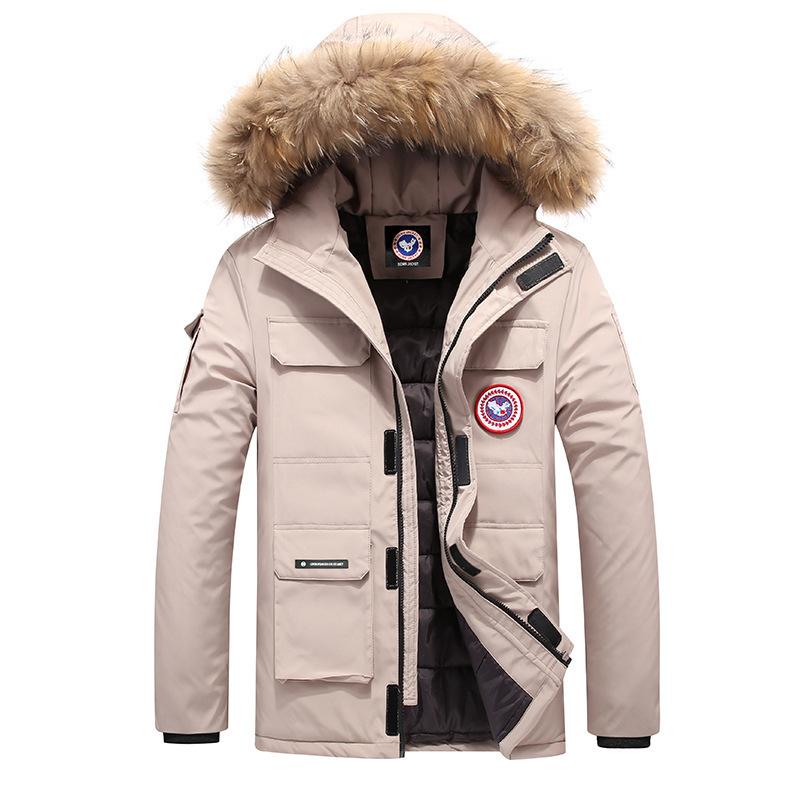 Fashion Casual Large Fur Collar Hood Workwear down Cotton-Padded Jacket Sports Outdoor Cotton Coat Men's Thickened Jacket Cotton-Padded Jacket Trendy All-Matching