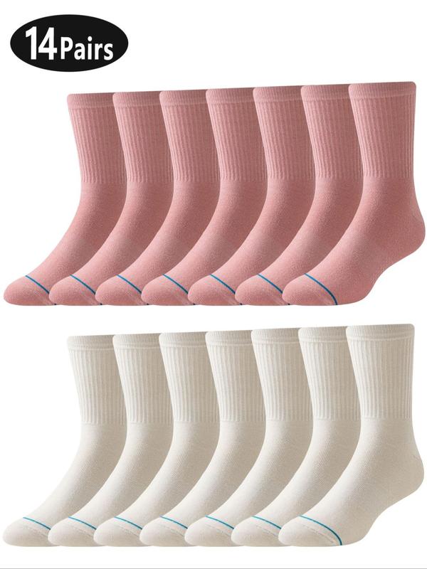 Men's Solid Color Crew Socks, Casual Comfy Breathable Mid-calf Socks for Daily Wear, Men's Socks for Fall & Winter