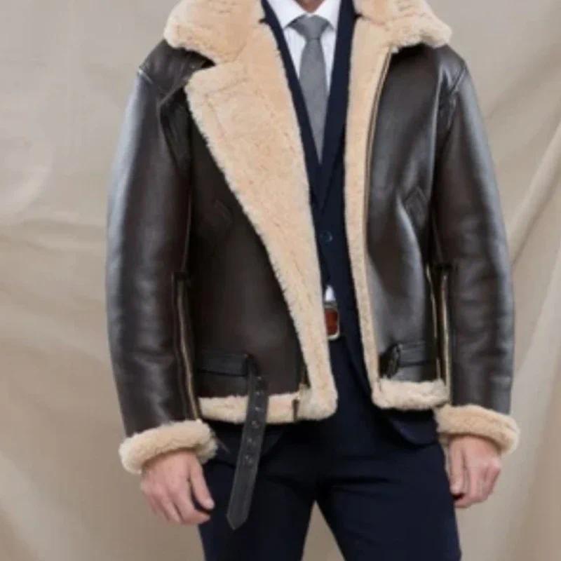 2022 Winter Bomber Leather Jacket Men Sheep Shearling Lambskin Warm Jackets Parka Pilot Men's Natural Sheepskin Fur Coat New