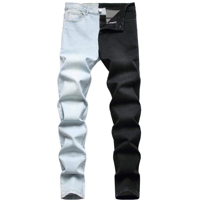 White Red and Black Stitching Men Jeans Slim Street Hip Hop