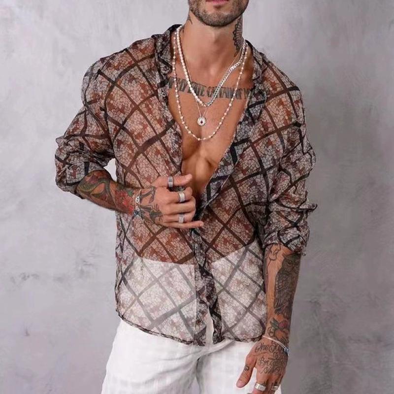 Light and Thin Mesh Printed Shirt for Men Lightweight Mesh Floral Print Shirt for Men